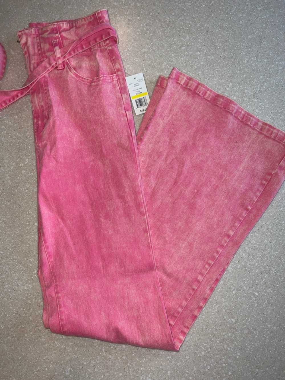 Flying Tomato Pink High Rise Wide Leg Flare Jeans